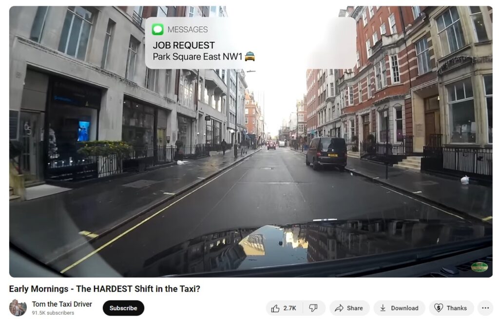 Taxi driver Tom Hutley, who has more than 91,000 subscribers, reached his first 1,000 within six months of starting his YouTube channel
