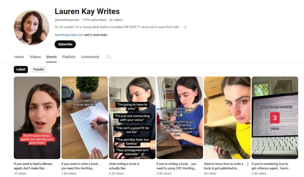 Book author Lauren Kay's YouTube channel
