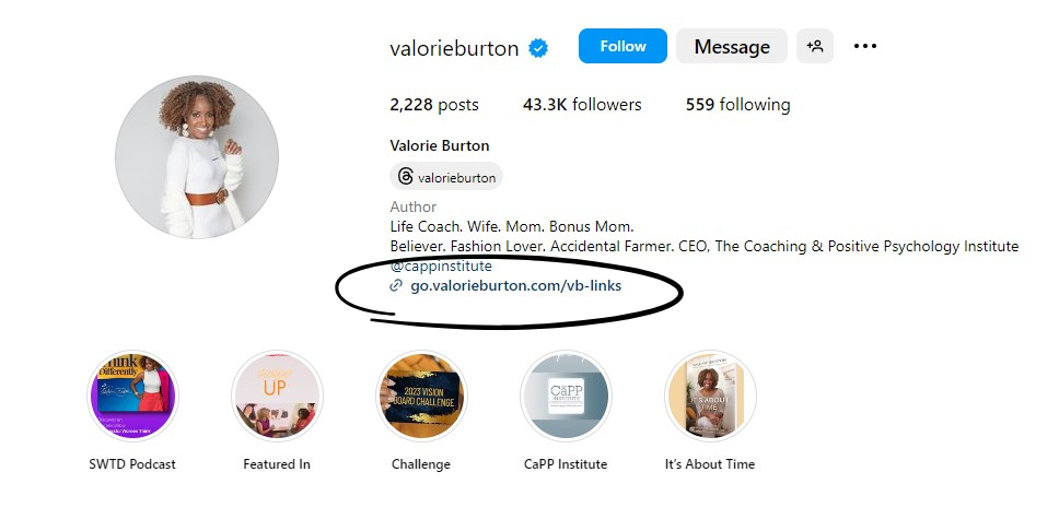 Valorie Burton's Instagram page