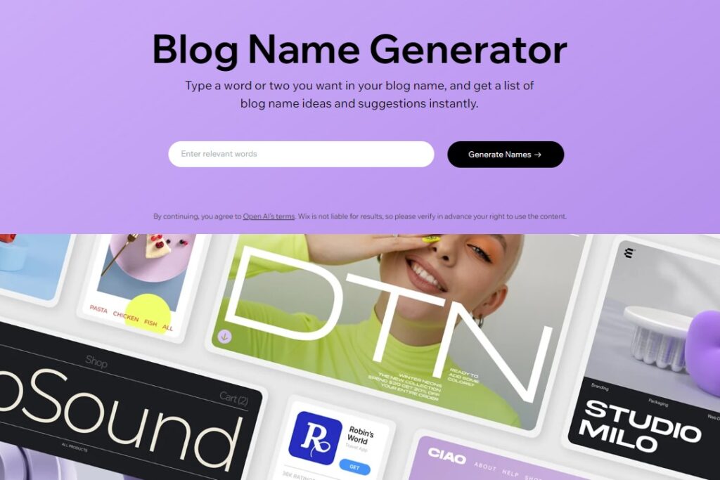 Blog name generator from WIX