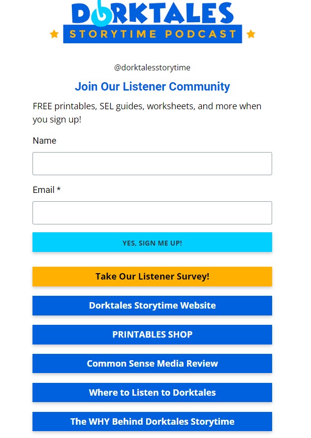 Dorktales Storytime Podcast link in bio page