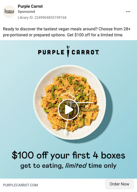 Facebook ad from Purple Carrot