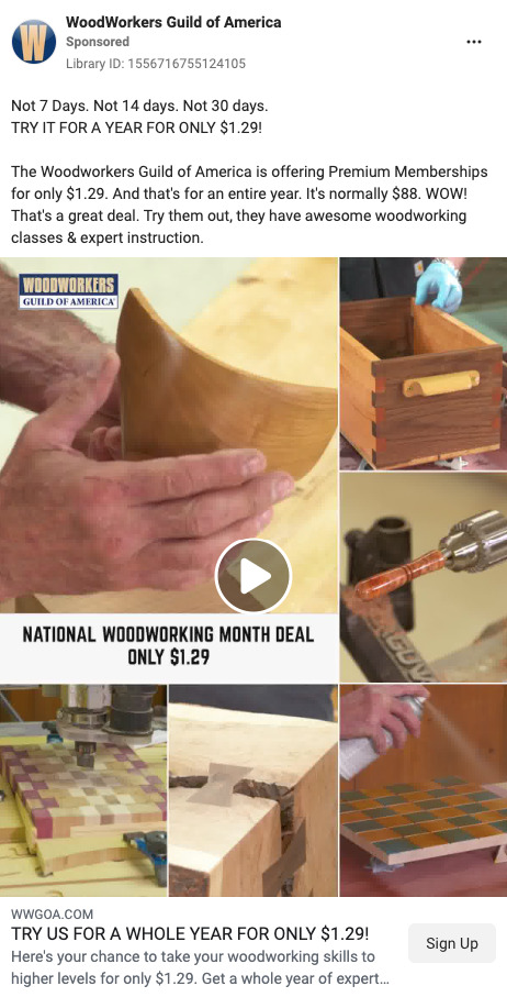 WoodWorkers Guild of America Ad on Facebook