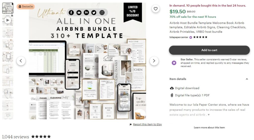 Lola Paper Center sells a printable Airbnb Host bundle on Etsy