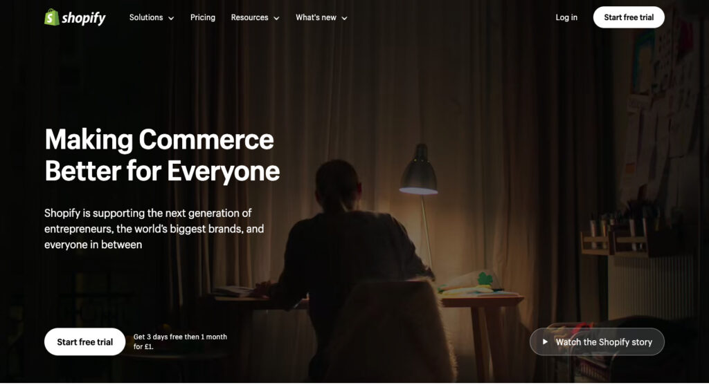 Screen shot of Shopify's home page