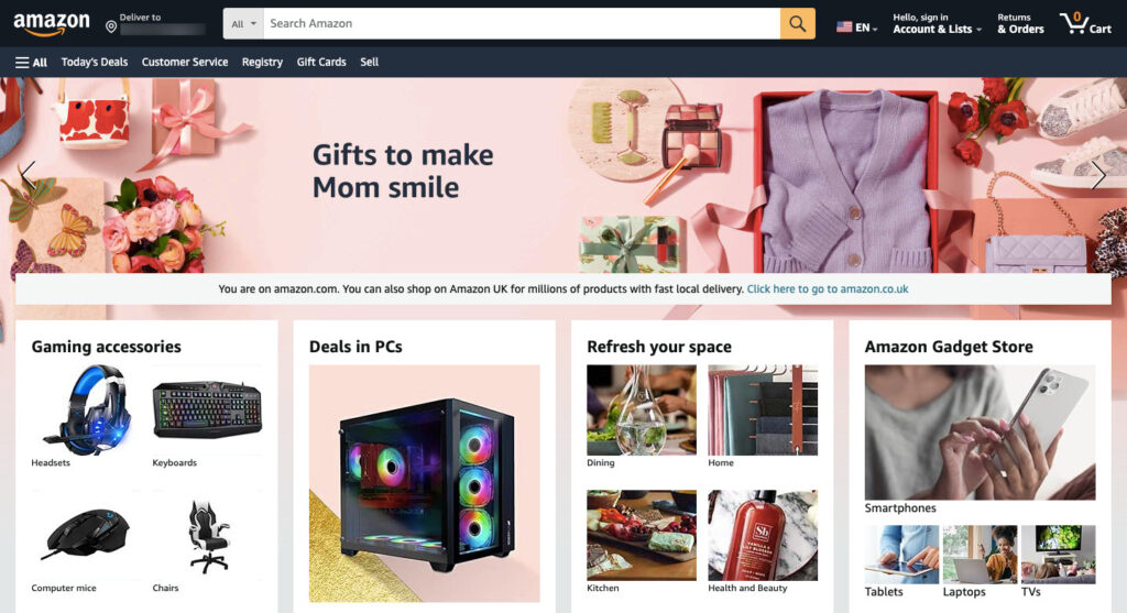 Screen shot of Amazon marketplace's home page