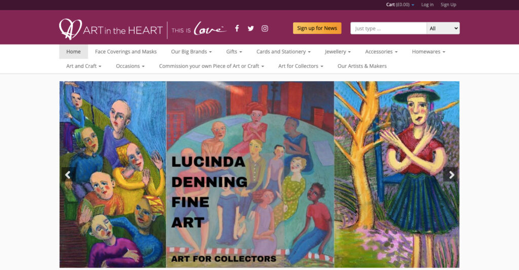 Screen shot of Art in the Heart's home page