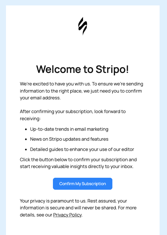 Confirmed opt-in email from Stripo