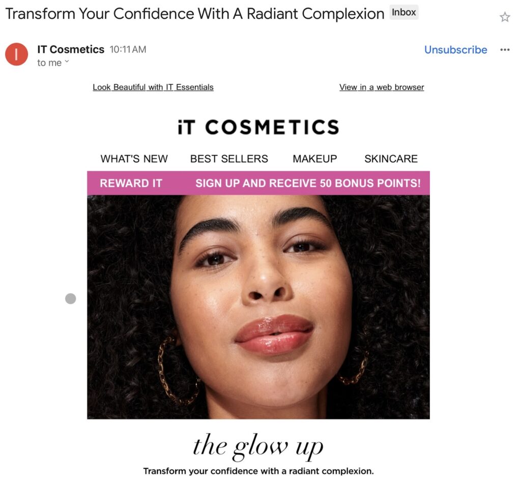 Email from IT Cosmetics which used behavioral segmentation to personalize and target content to me