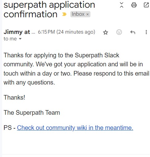 Confirmation email from SuperPath