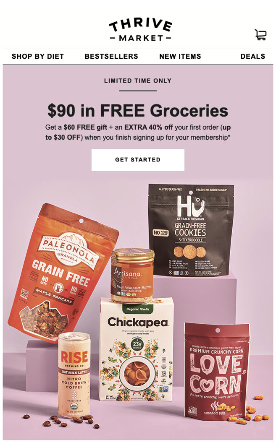 Email example from Thrive Market creating a sense of urgency around their products