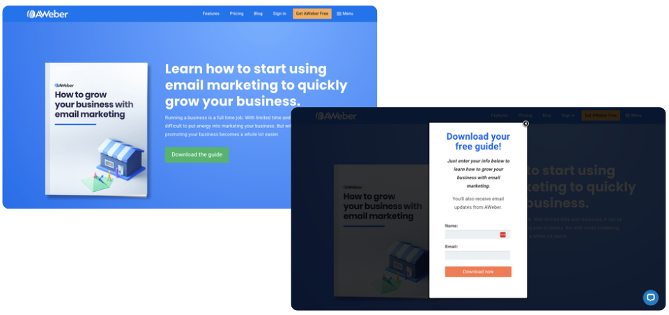 Lead magnet example from AWeber for "How to grow your business with email marketing"