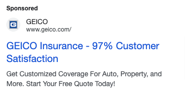 Paid ad example for Geico insurance