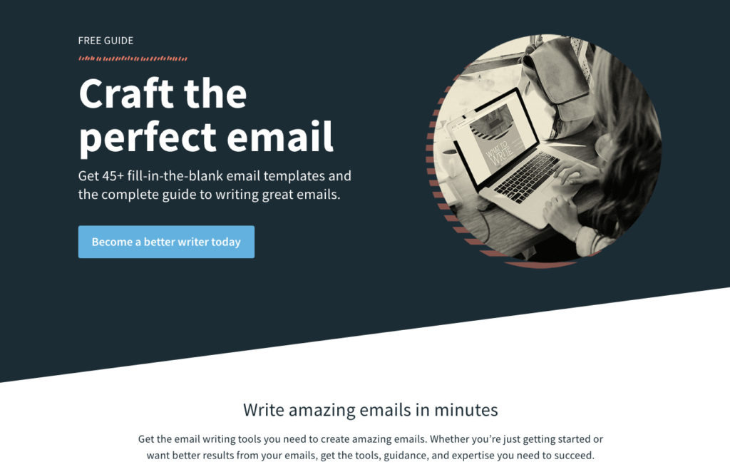 AWeber's What to Write in Your Emails lead magnet landing page