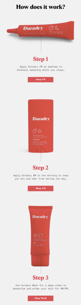 Cosmetics brand Duradry email 2 in their welcome series