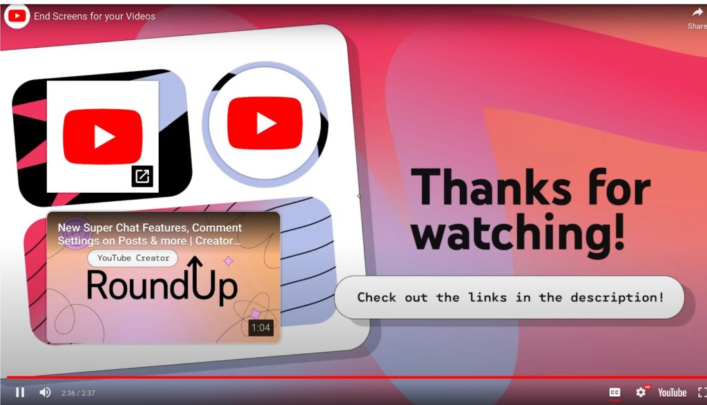 Example of an End Card at the conclusion of a YouTube video