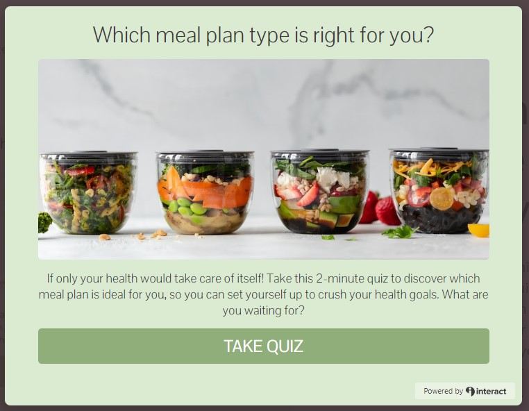 A quiz from interact asking "which meal plan type is right for you"