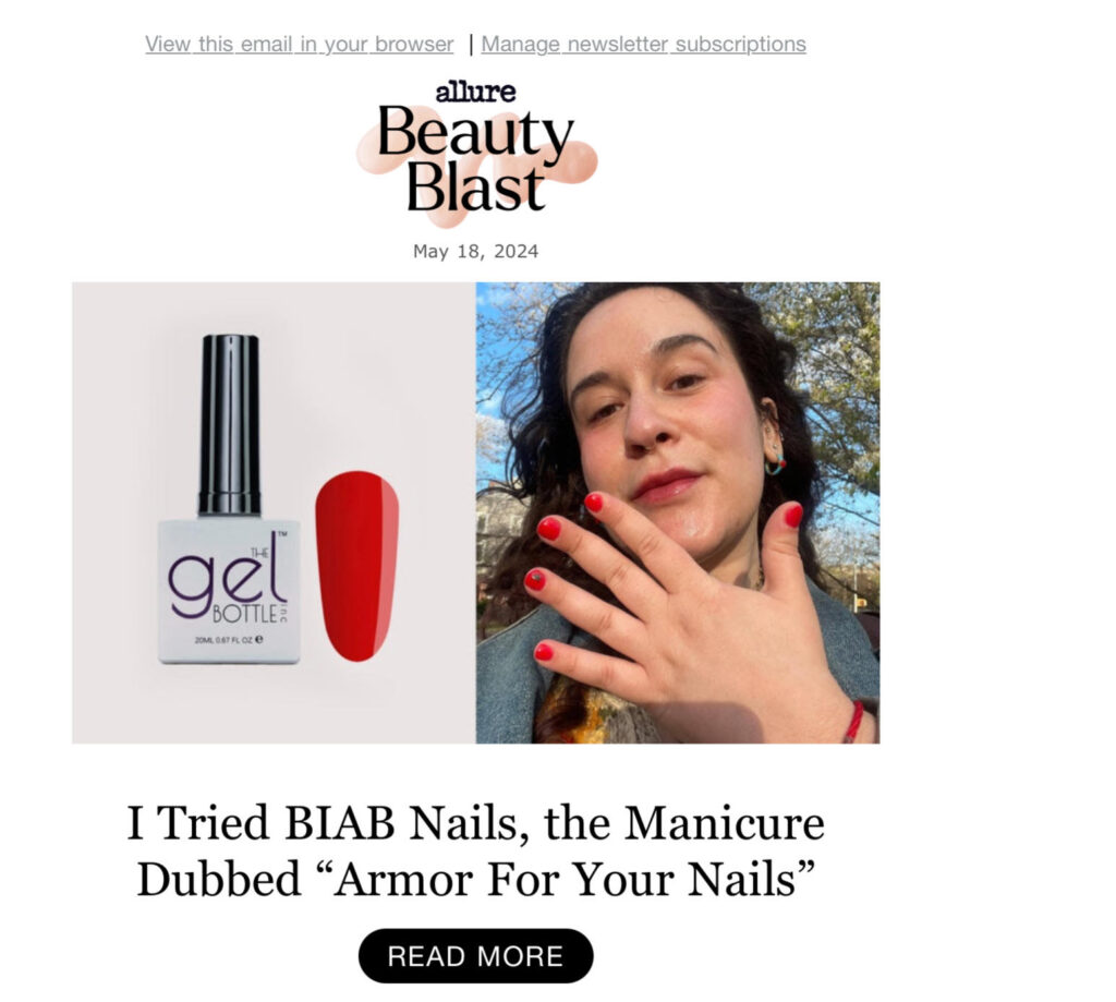 Email example from Allure where they sent me an email for nail polish based on an email I previously clicked