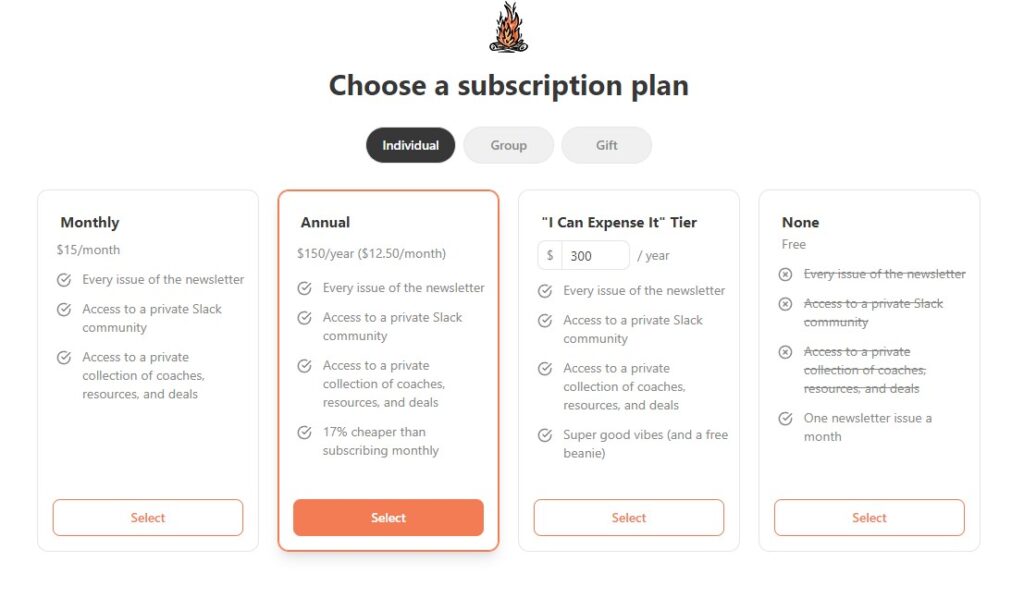 Lenny's Newsletter subscription plan landing page