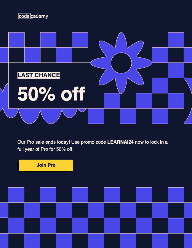 Limited-time offer follow up email example from Codecademy