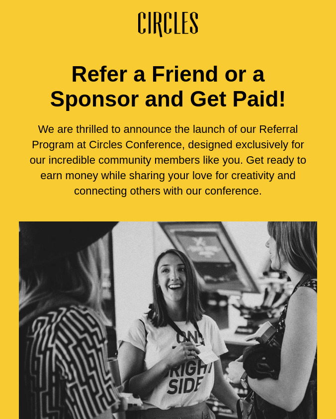 Email example from Circles asking their audience to refer a friend