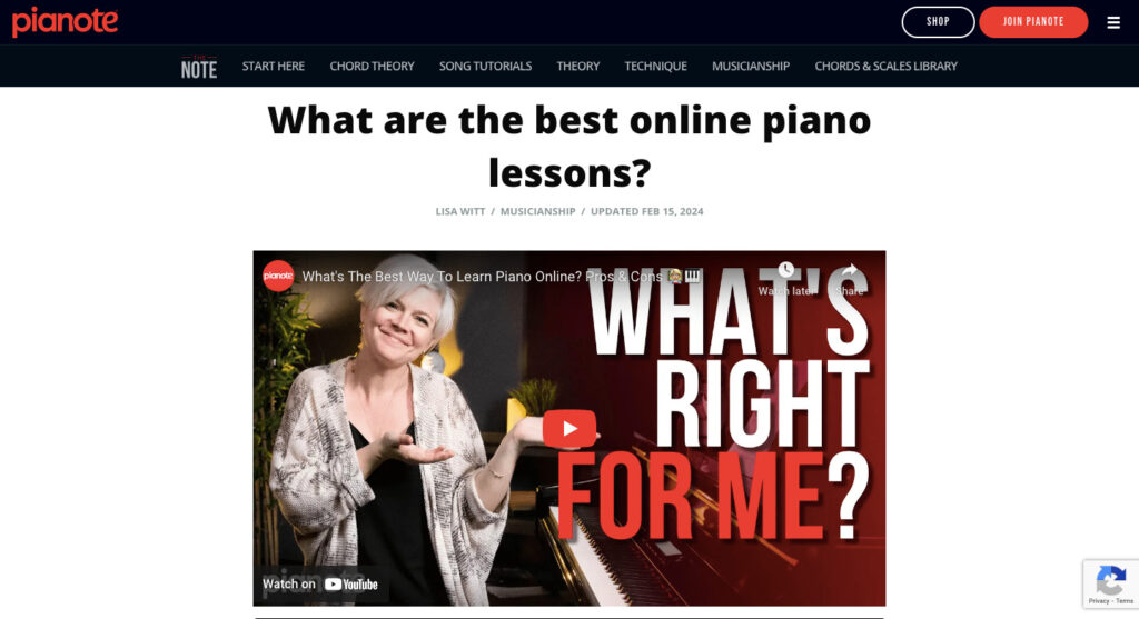 Embedded video for "the best piano lessons" embedded on Pianote's website