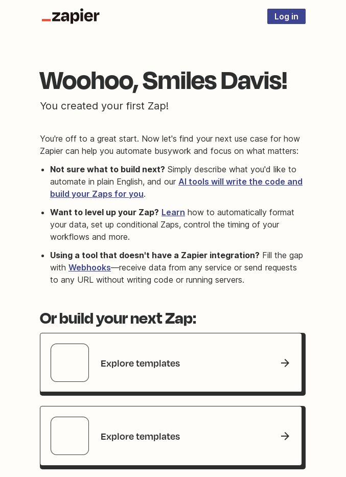 Email example from Zapier taking their customers through the loyalty stage of the marketing funnel