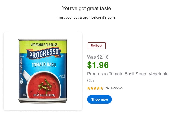 online shopping cart example from Walmart