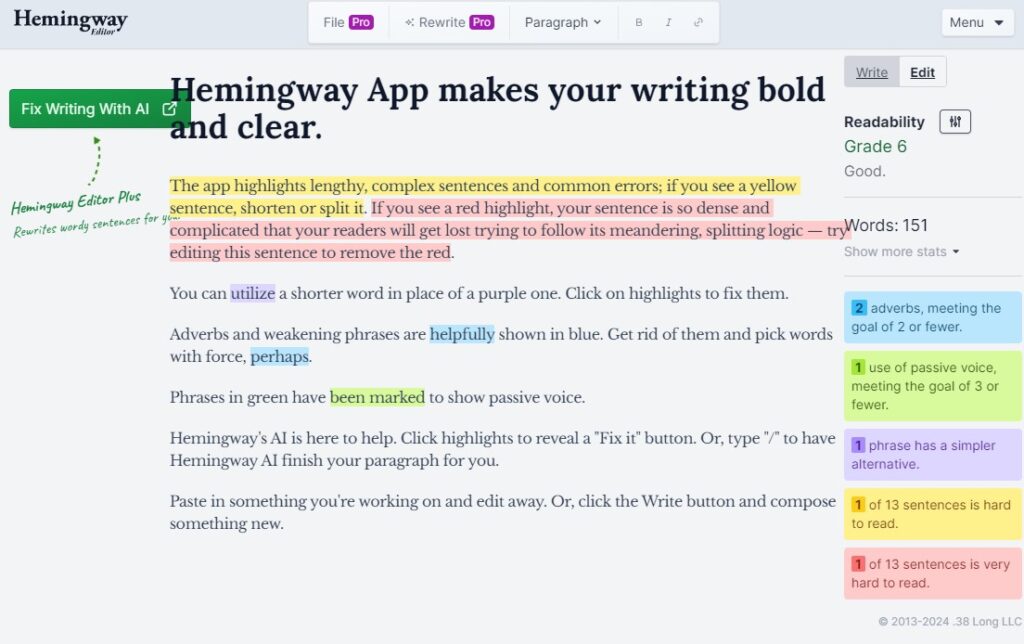 Hemingway readability tool
