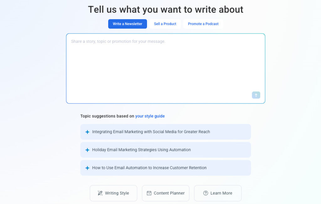 AWeber's Newsletter Assistant prompt screen