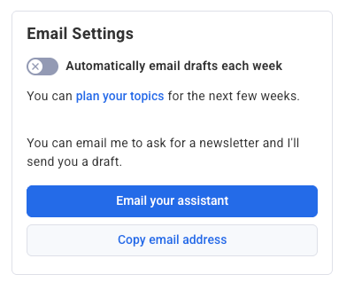 Email settings section of AWeber's Newsletter Assistant