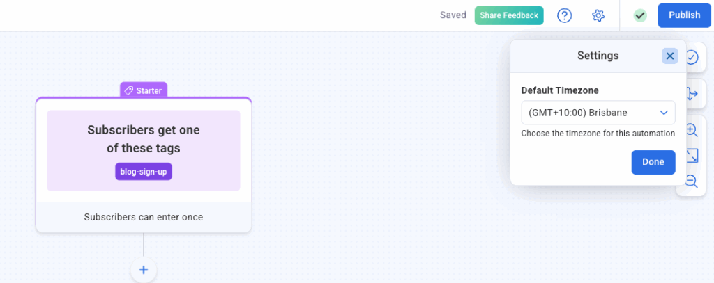 Timezone settings feature in AWeber's Workflow automations