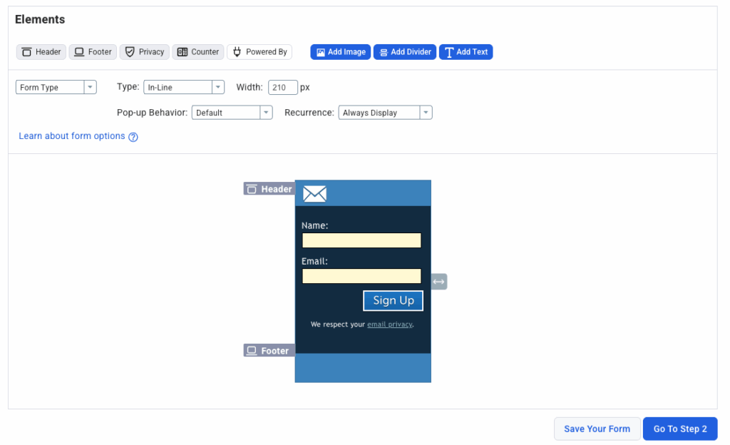 AWeber's sign up form builder