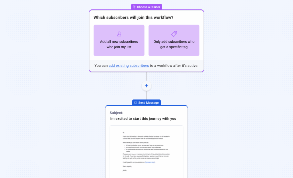 Example of a welcome series in AWeber