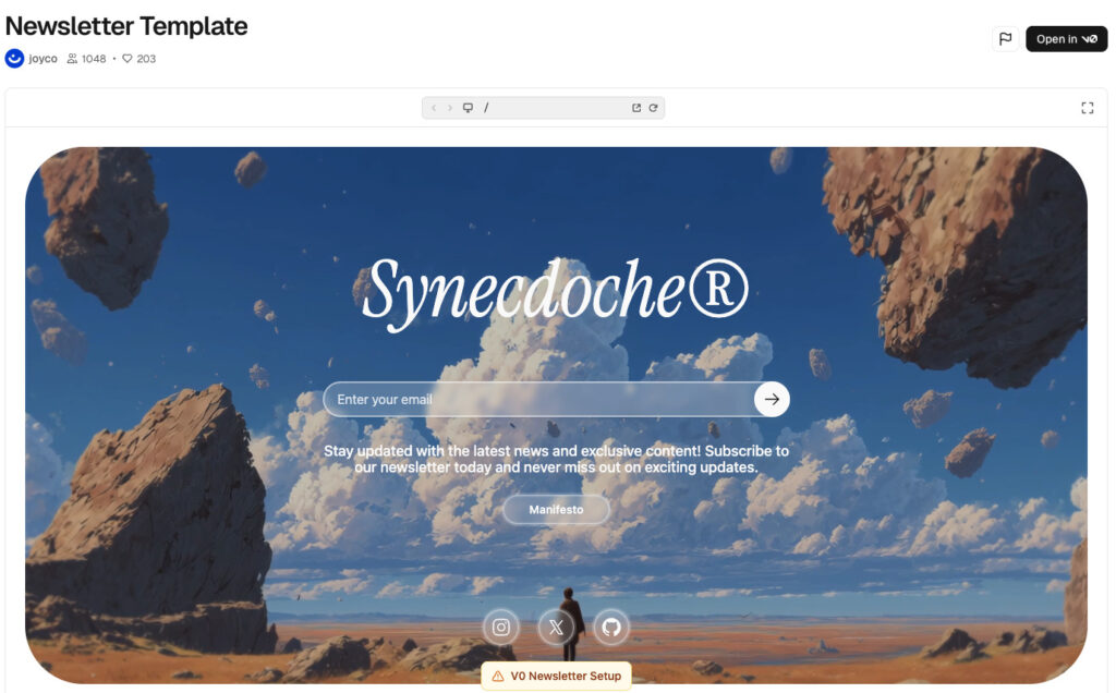 Website example in Vercel v0
