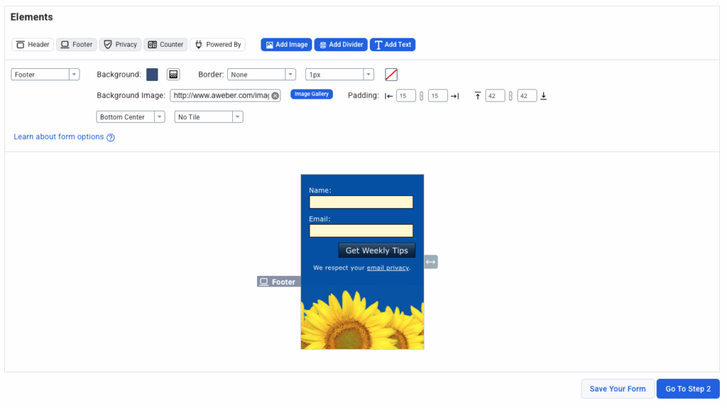 Example of AWeber's sign up form builder