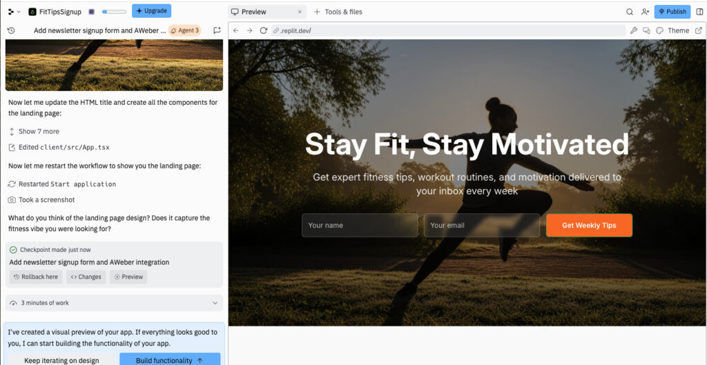 Screen shot of Replit builder