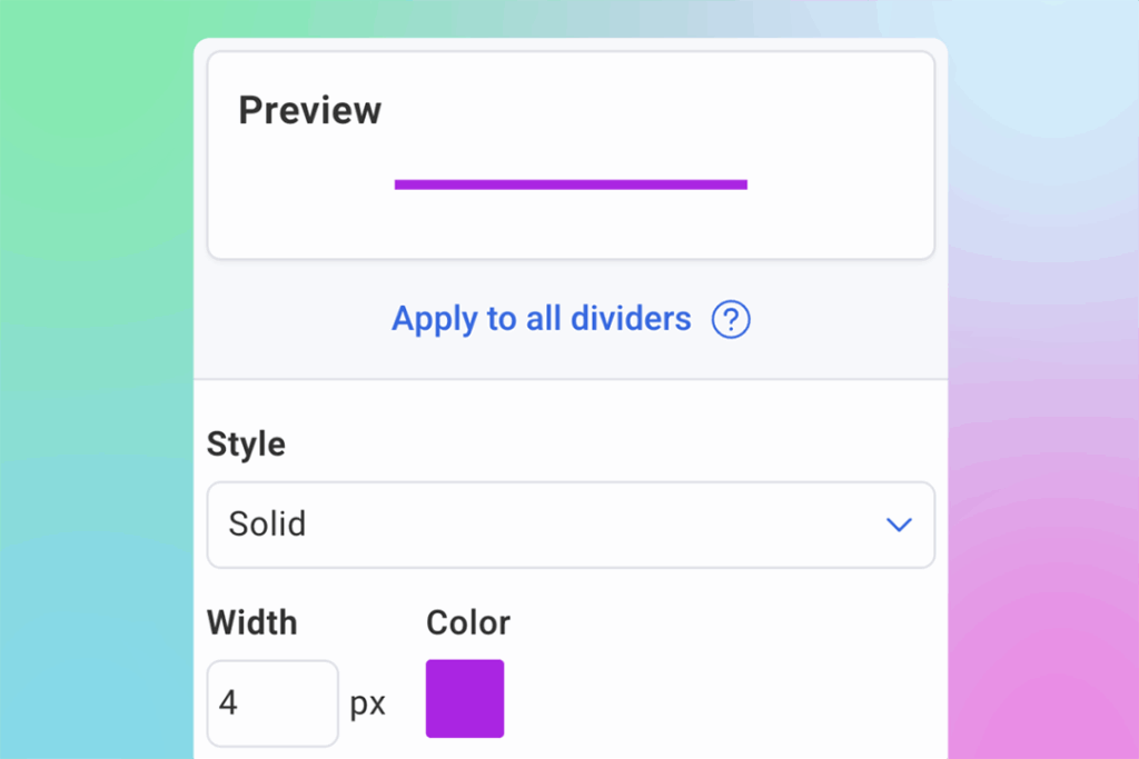 Divider section in AWeber's Theme Settings