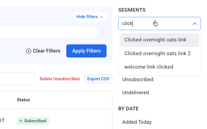 Image showing selecting segments in AWeber