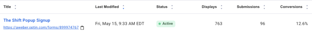 Conversion rate tracking in AWeber's AI Signup Form Builder