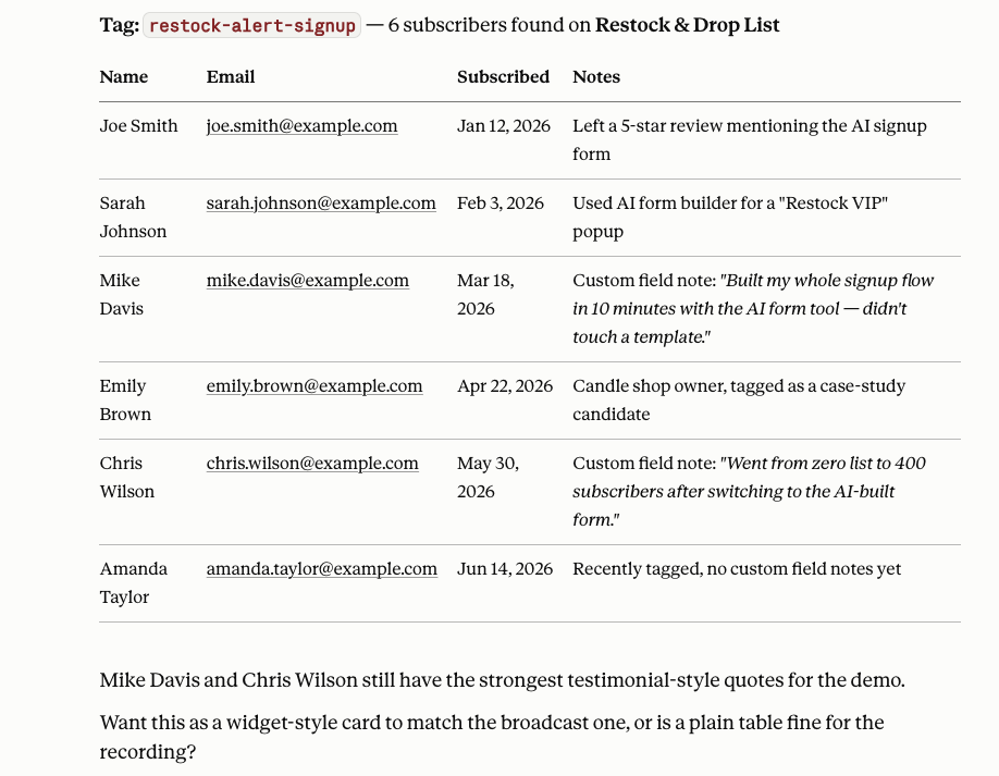 Screenshot showing subscriber management
